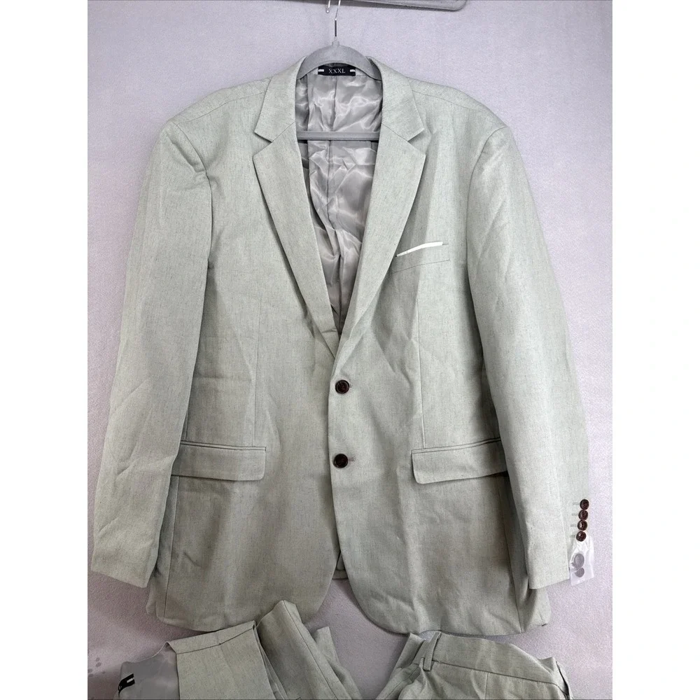 Linen Suit for Men Slim Fit 3 Piece Suit Casual  Beach Wedding Suit Set Size 3XL